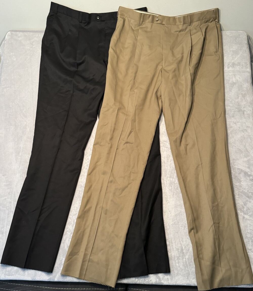 Lot Vintage Wool Jos. A. Bank Dress Pants 40 Long 39 Inseam Brown Black Pleated